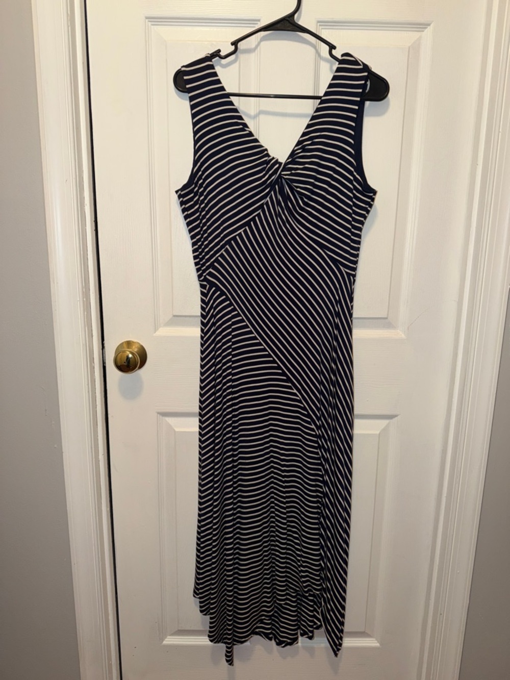 Spense Navy & White Striped Twist-Front Maxi Dress
